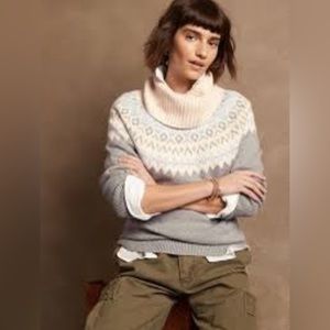 Banana Republic Fareisle Nordic Cowl Neck Grey Sweater Oversized Slouchy XS